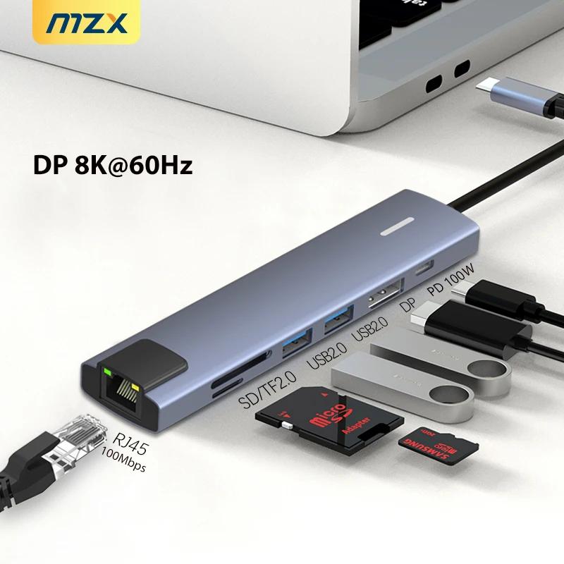 MZX USB   ġ, CŸ 4K , й  ͽټ, SD TF ī , Ʈ PC, 7 in 1, DP 8K @ 60Hz